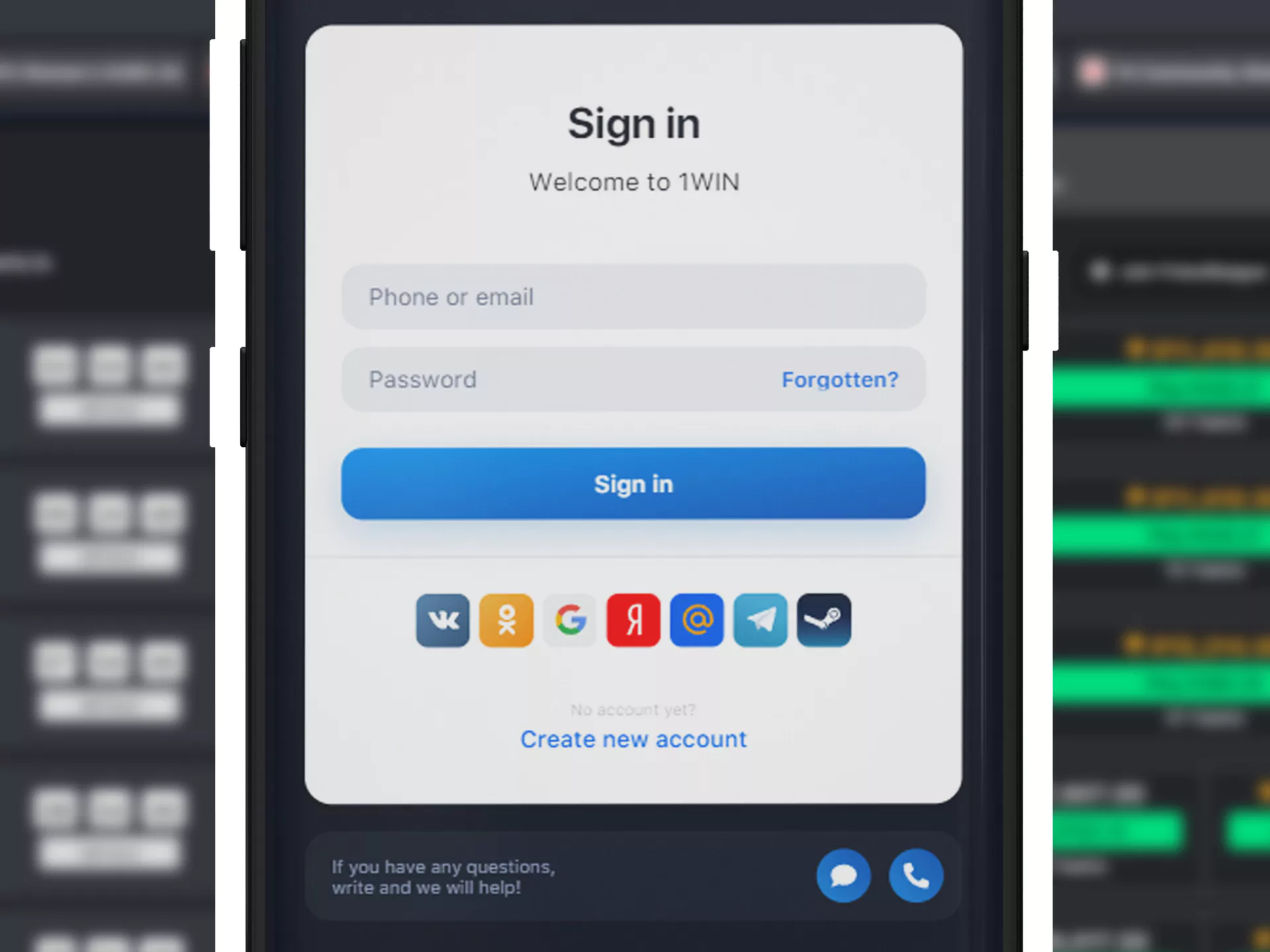 Fill in your username and password to login to the 1win app.
