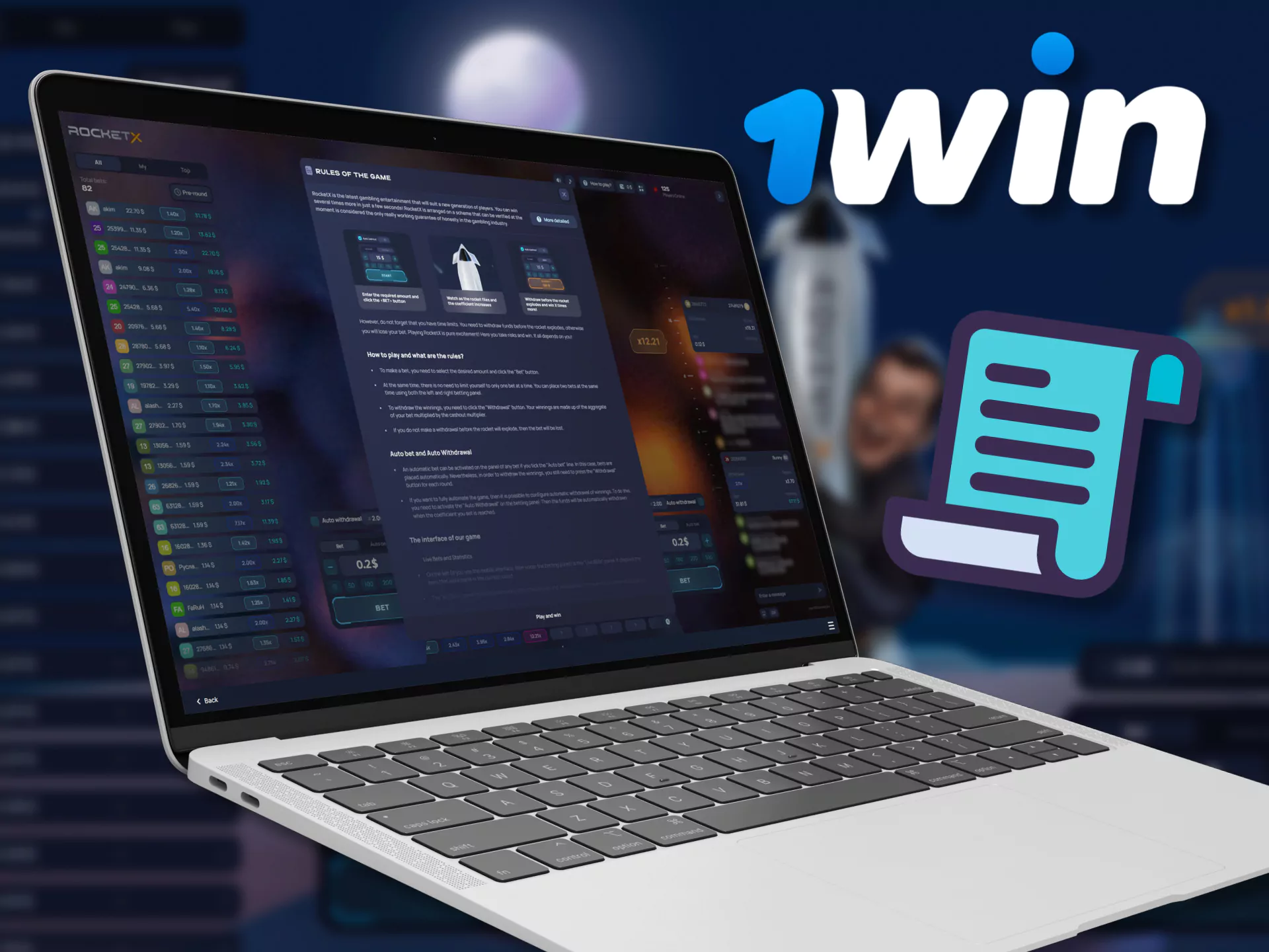 Read these simple rules and get started on the exciting game of Rocket X at 1win.