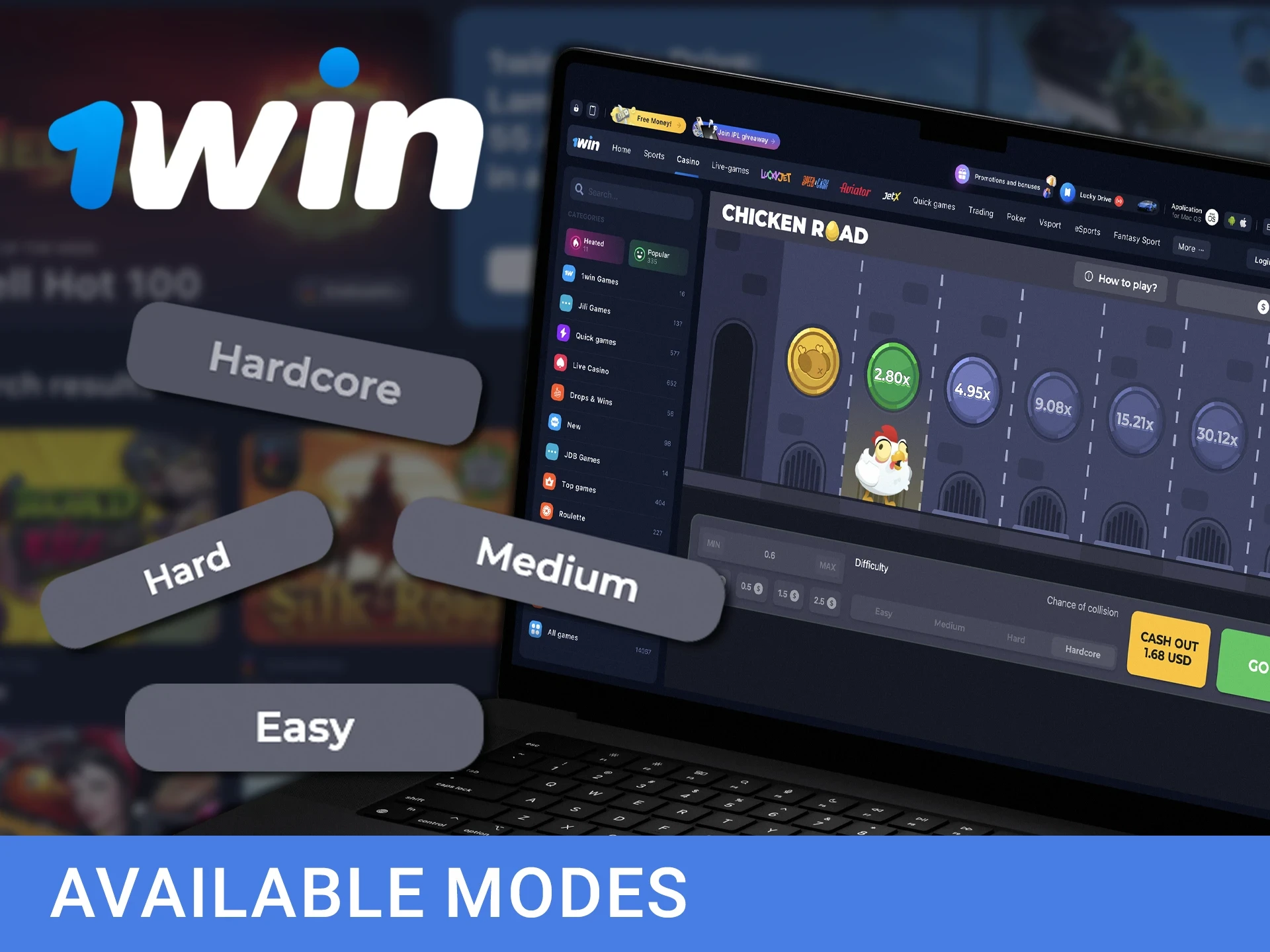 Test the available modes in the Chicken Road game from 1win casino and win big.